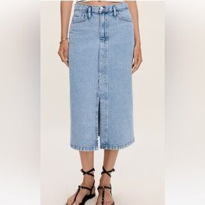 Mango Denim split seam Pencil Skirt in Light Blue